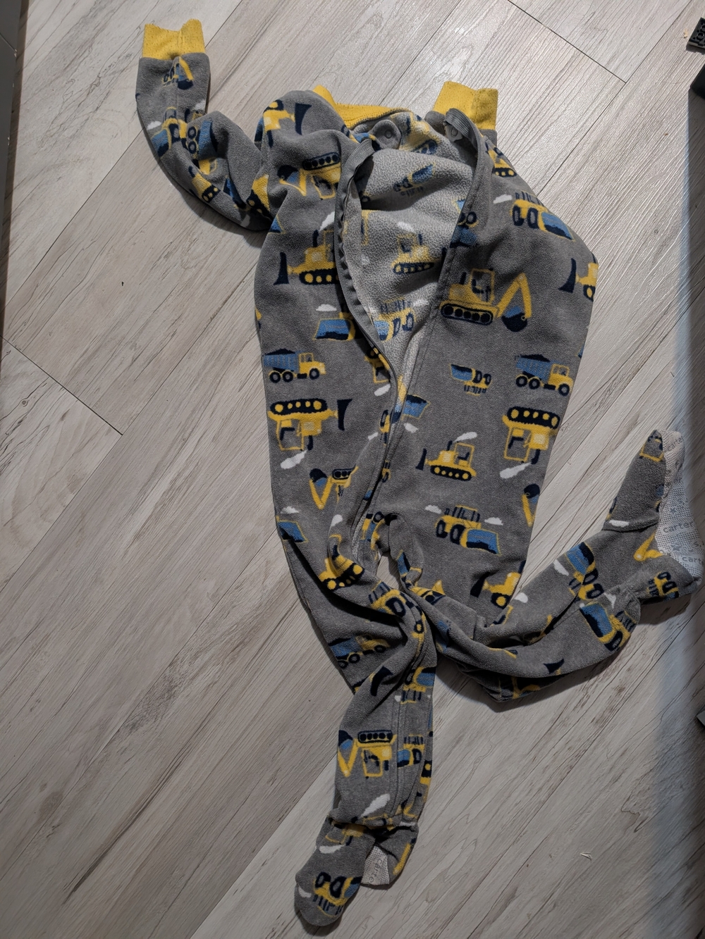 Carter's Gray Fleece Footed Pajamas with Yellow & Blue Construction Print